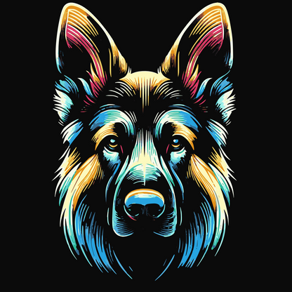 German Shepherd graphic T-shirt with a bold, colourful design