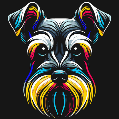 Schnauzer graphic T-shirt with a bold, colourful design 